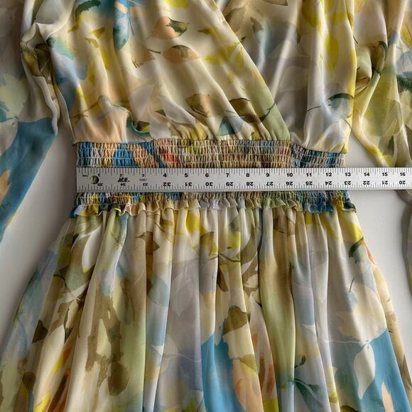 Laundry by Shelli Segal Floral Sheer Overlay Pastel Puff Sleeve Maxi Dress 6 - Picture 6 of 10